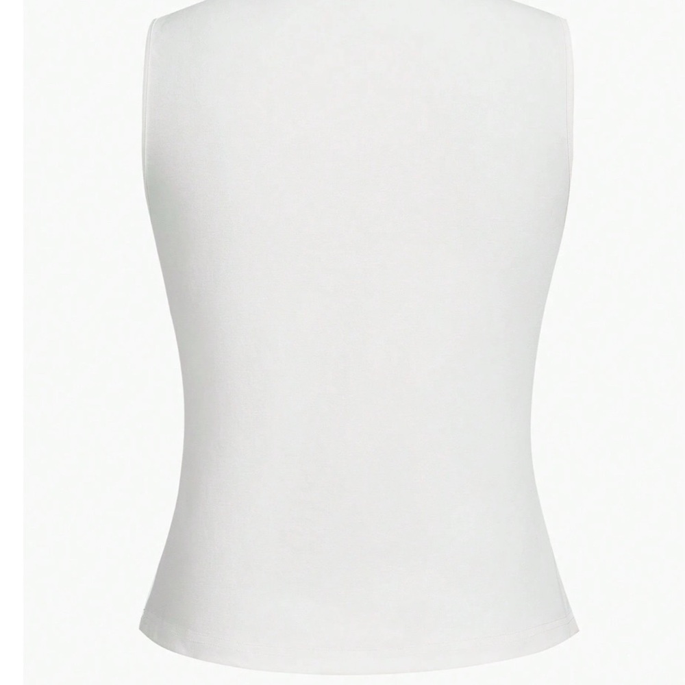 Pearl trim top sleevesless tank rhinestone beaded neckline stretch white spring - Picture 9 of 11